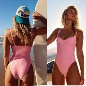 NEW Pink Seea Ginger One Piece Bathing Suit High Cut Cheeky Pink